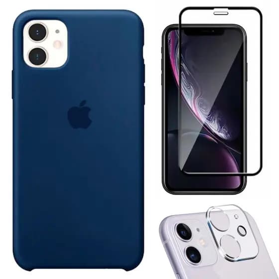 Kit 3 em 1 Capa Case + Película Vidro 3D + Película Câmera Compatível iPhone 12