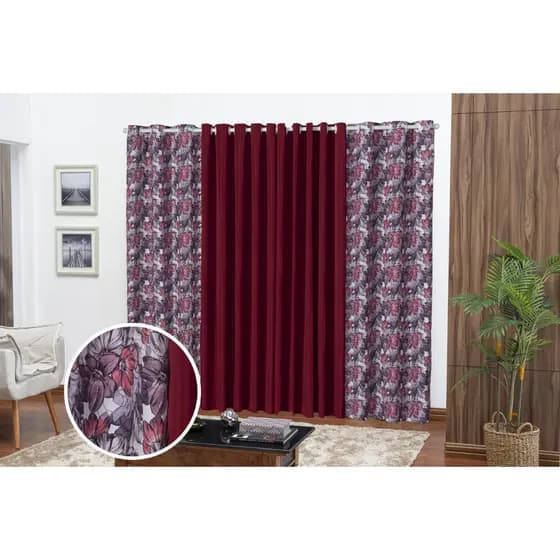 Cortina Florata 4,00M X 2,20M Para Janela, Sala, Quarto, Escritório, Decoração