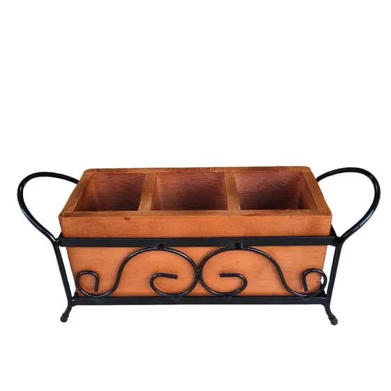 Porta Talher De Mesa em Ferro e Madeira Rústico