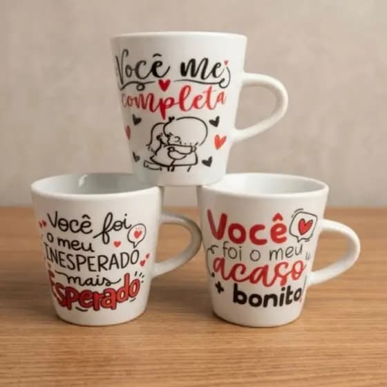 Kit Canecas Namorado Frases Frente 120ml Xicara Café Chá Porcelana Personalizada Presente Elegante Lenbrança Café Manhã