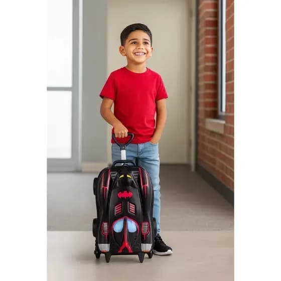 Mala Infantil Batman 3D Rodinhas Preta Viagem Boy Compacta Resistente Estilo
