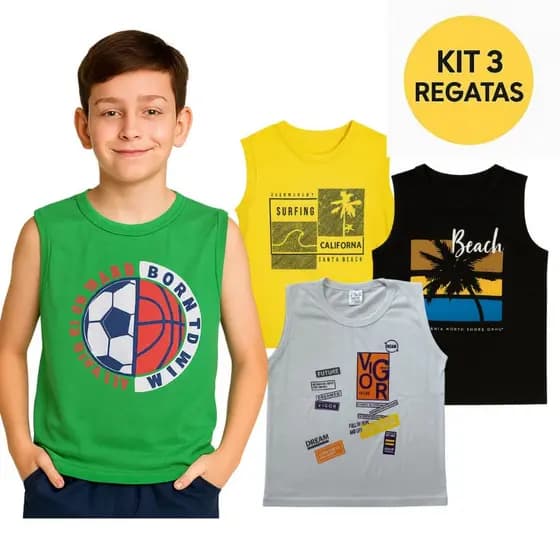 Kit 3 Camisetas Regatas Juvenil Menino Estilo e Conforto