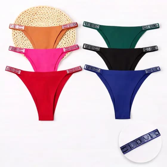 Kit Calcinha Tanga Feminina Sem Costura Poliamida Love Strass Confortável Premium