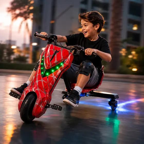 Triciclo Elétrico Drift 300W 12km/h LED RGB Bluetooth + EPI Infantil