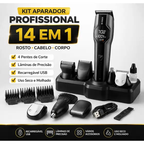 Máquina De Cortar Cabelo E Barba Profissional 14 Em 1 Aparador De Pelos Recarregável USB Maquininha