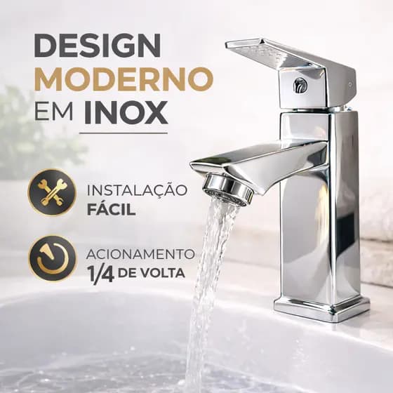 Torneira Banheiro Lavabo Luxo Inox Moderna Prata Fácil Instalação
