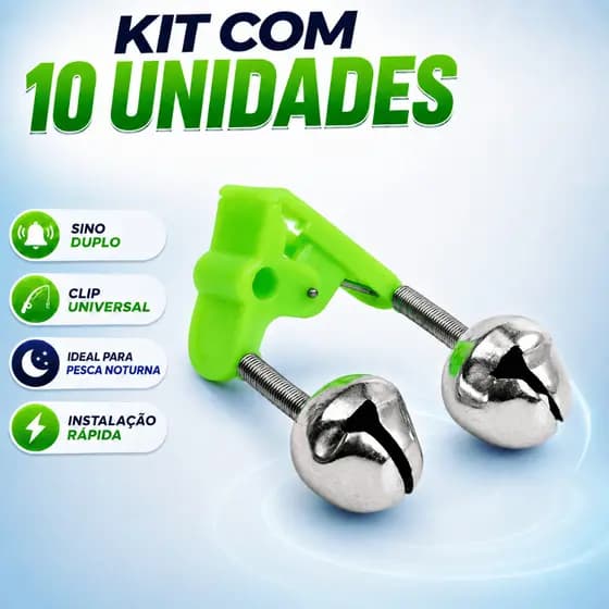 Kit 10 Sininhos Duplos Para Vara De Pesca Alarme Sonoro De Fisgada
