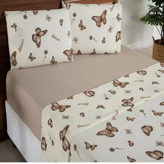 Jogo de Cama 100%Algodão Lençol Casal Padrão 3 Peças Estampado Percal 180 Fios