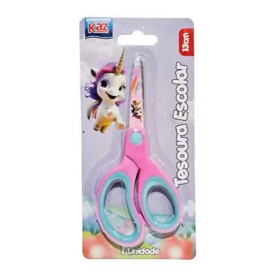 Tesoura Escolar Fofa Unicórnio Ponta Arredondada 13cm KAZ