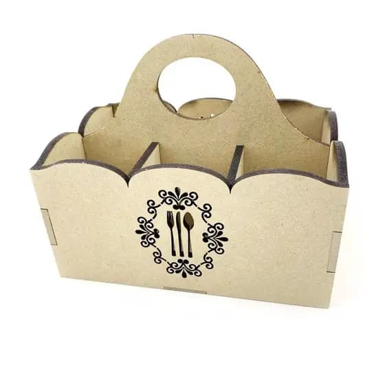 Porta Talheres - Vazado Talheres E Arabesco - 6 Divisorias - Em mdf cru - 18A X 15L X 22C
