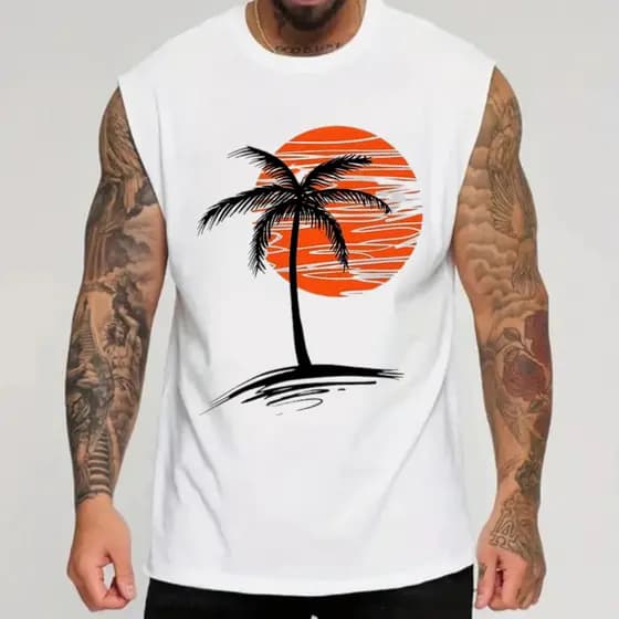 Regata Machão Coqueiro Minimalista Camiseta Praia Algodão Moda Masculina