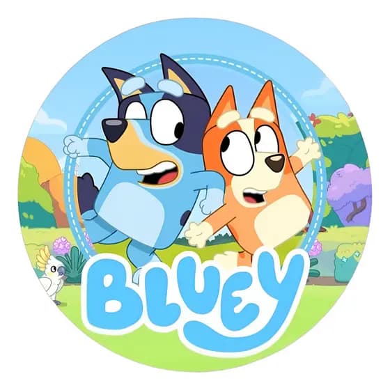 Painel Redondo Bluey E Bingo 50x50 Cm Festa Com Elástico