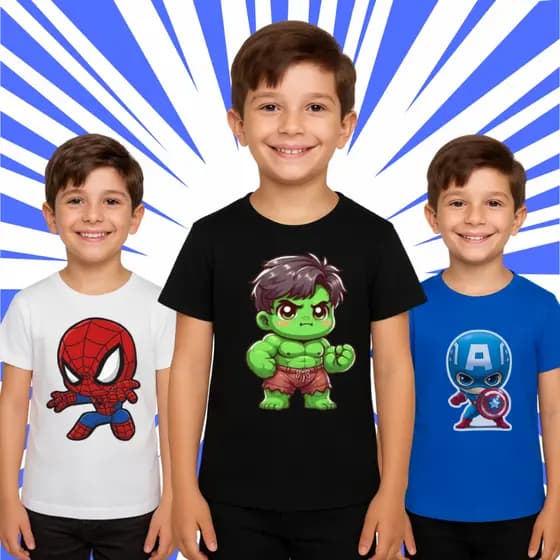 Camiseta Infantil Meninos Algodão 30.1 do Tamanho 2 ao 8 Roupas Meninos Super Heróis