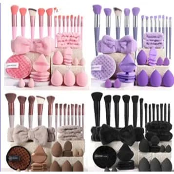 33 Pcs/set Profissional Rosto Tiaras, Laço,pincel, Pulseiras e Esponjas de Beleza