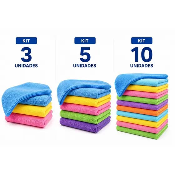 Kit até 10 Pano Microfibra 55x35cm Limpa Carro Vidro Prato Pia Limpeza Flanela Multiuso
