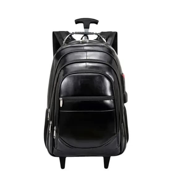 Mochila de Rodinha Carrinho Couro Reforçada Executiva Notebook Escolar Feminina Masculina