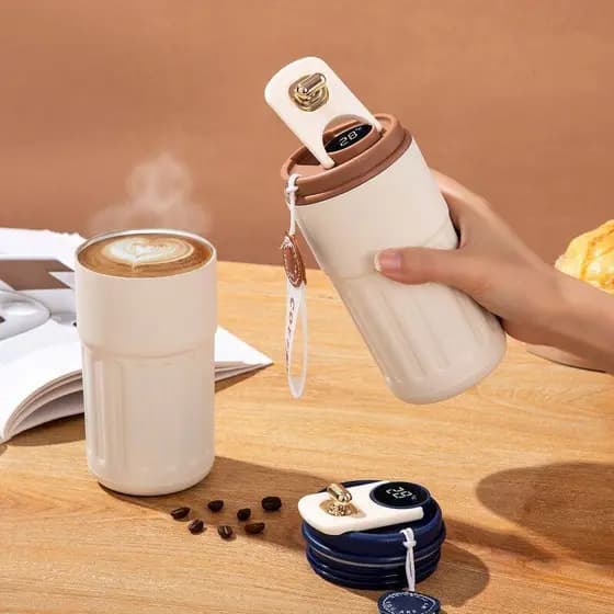 Copo Térmico Cafe 450ml Inox com Display Digital e Tampa com Trava – Mantém Temperatura por Horas