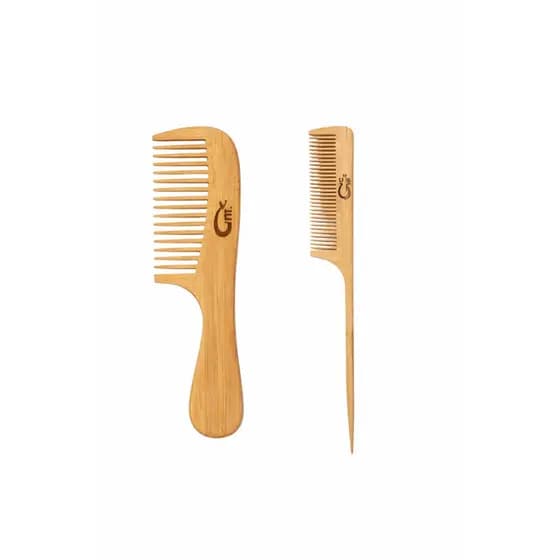 Kit 2 Pente de Madeira Bambu Antiestático Barba e Cabelo Masculino Feminino Durável
