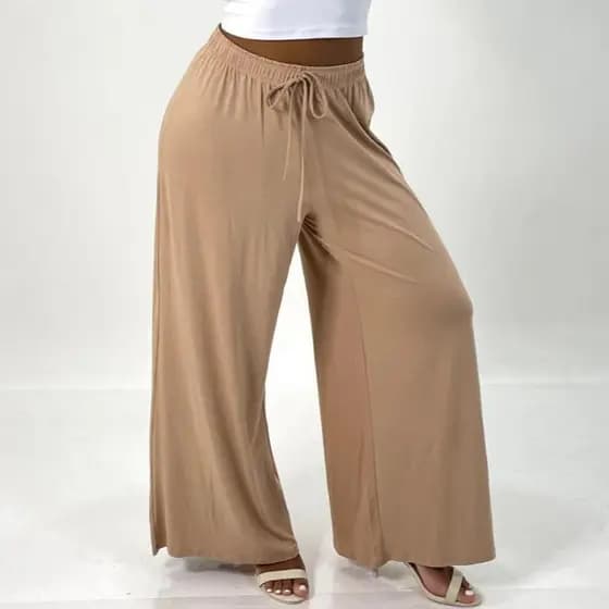 Calça Pantalona Feminina Cintura Alta Sem Fenda Viscolycra