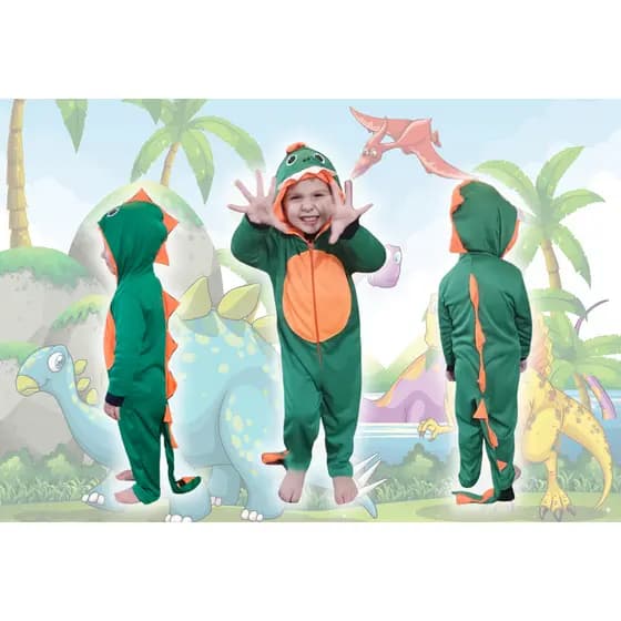 Fantasia Dinossauro Infantil Menino Luxo Longo Verde Kigurumi Dinossauro