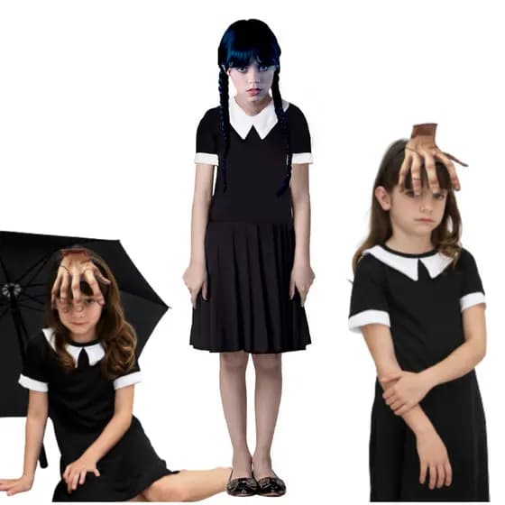 Fantasia Vestido Infantil da Wandinha Infantil 1 a 14 anos Halloween