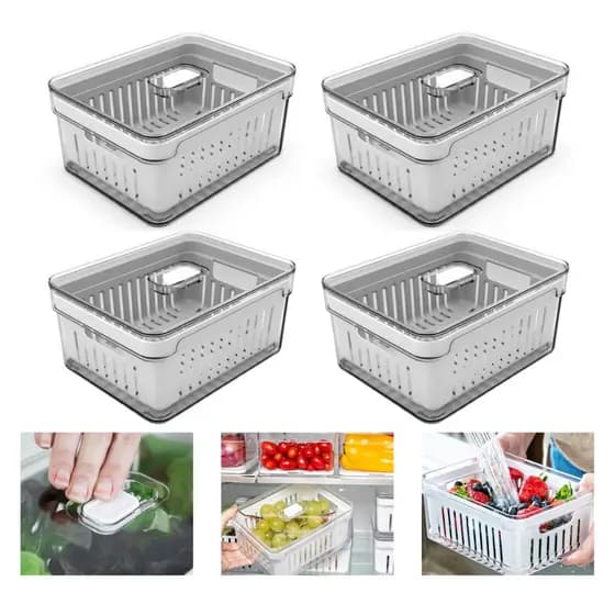 Kit C/ 4 Organizadores Geladeira 2,2L Legumes Saladas Frutas