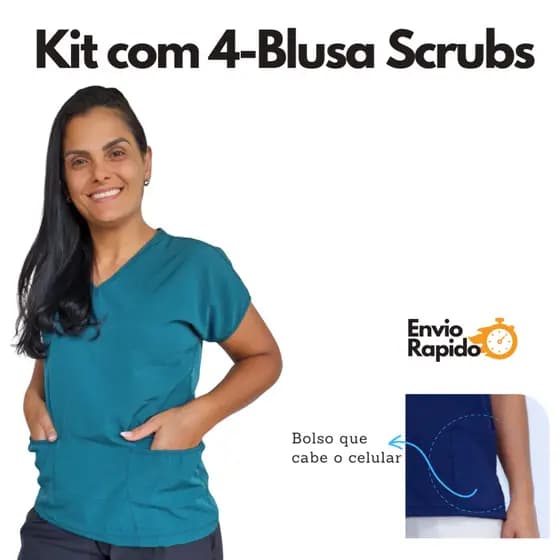 KIT Com 4 Scrub blusa enfermagem Uniforme