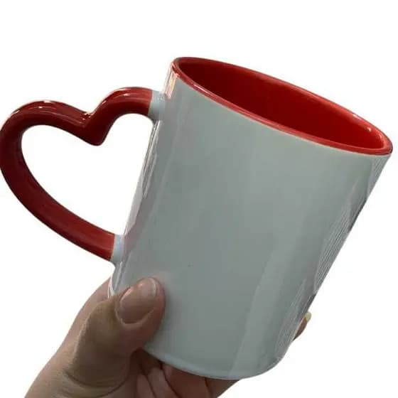 Caneca Alça Coração e Fundo Vermelho, Caneca Alca Coração Vermelho, Caneca dia dos Namorados