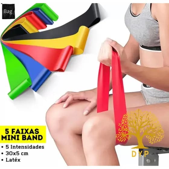 Kit 5 Faixas Elásticas De Resistência Mini Band Fita Elástica De Resistência Para Academia Exercícios Yoga Musculação e Fisioterapia Exercício Funcional em Casa