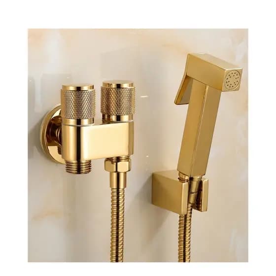 Ducha Higiênica Dourada Metal com Registro Duplo Derivação