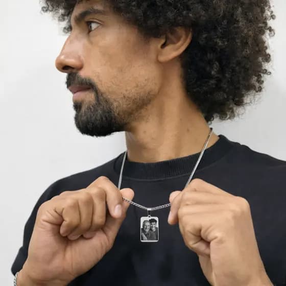 Colar Cordão Corrente Gravação Foto Família Amor Avó Pai Mãe Casal Masculino Feminino Aço Inox