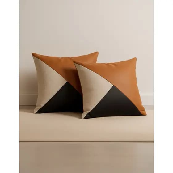 Kit 2 Capas de Almofada Decorativa Geométrica Premium Marrom Preto Sala Sofá Quarto