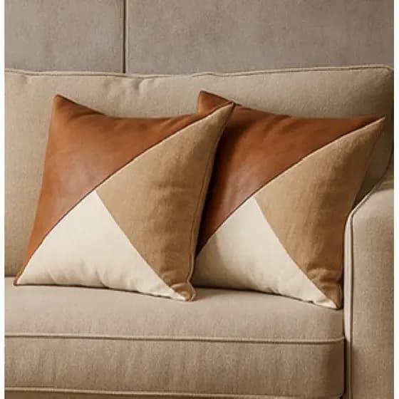 Kit 2 Capas de Almofada 43x43 Geométrica Marrom Bege Linho Zíper Invisível Decorativa Sala ,Sofá
