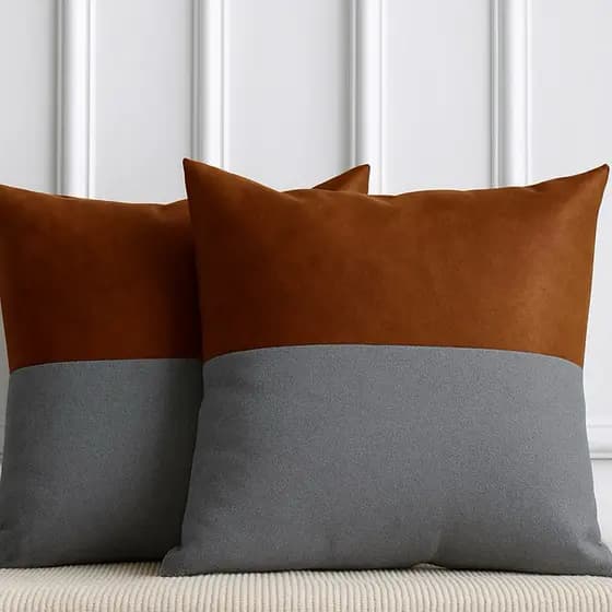 Kit 2 Capas de Almofada Decorativa Luxo Courino com Linhão Cinza Sofá Sala Cama