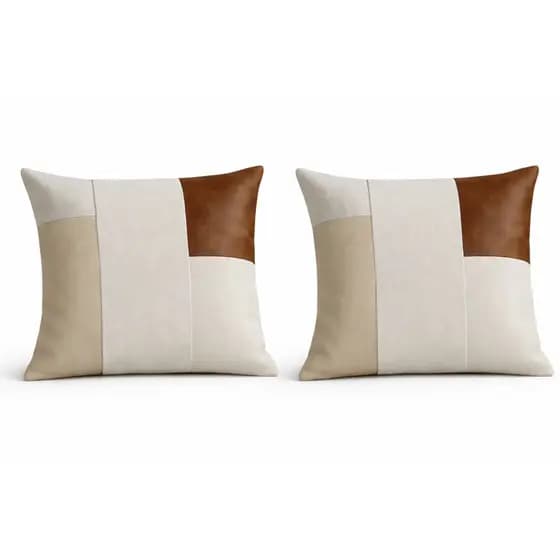 Kit 2 Capas de Almofada Luxo Bege Off White com Detalhe Caramelo 43x43 | Zíper Invisível | Decoração Moderna Sofisticada