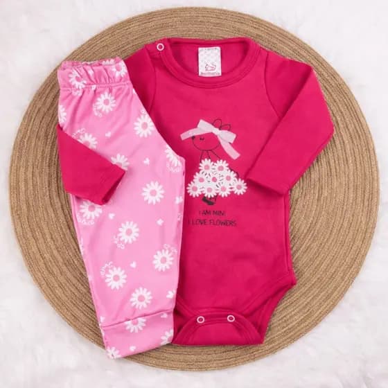 Conjunto Fofo Roupa De Bebê Menina Para Inverno Em Soft Plush | Body e Calça Peluciado Quentinho - P M G