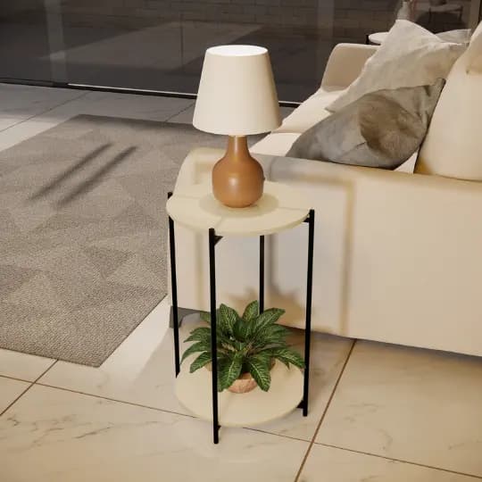 Mesinha Articulada Redonda Apoio Duplo para Sofá Cama Sala Moderno Base Industrial