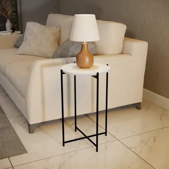 Mesa Articulada Industrial Redonda Apoio Moderno Lateral para Sofá Cama Sala Quarto