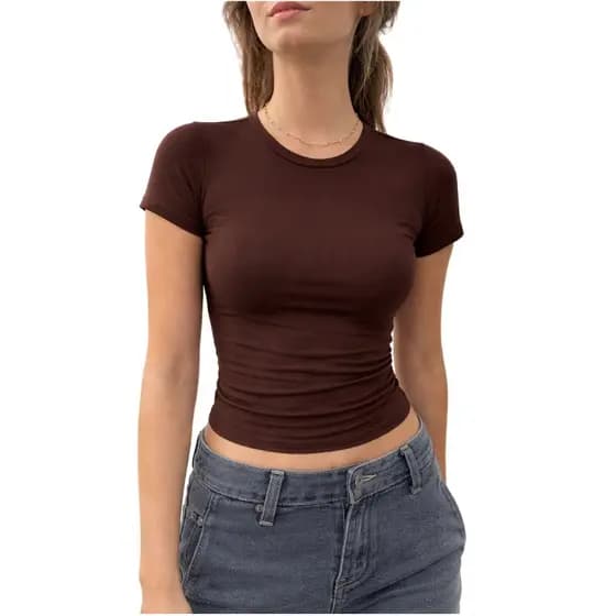 Blusa Feminina Baby Tee Slim Fit Manga Curta Suplex Premium Compressão Liso Casual Básica