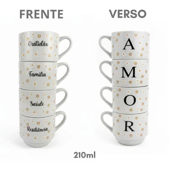 Kit Canecas 210ml Dupla Face | Família Gratidão Saúde | Presente Café