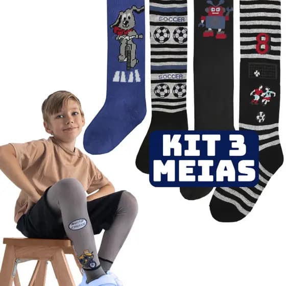 Kit 3 Meia Calça Infantil Bebê Grossa Inverno MENINO