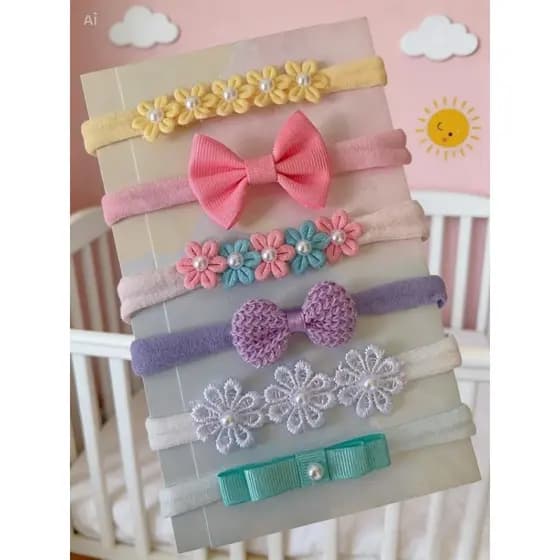 kit de Lacinhos Maternidade para Bebês meninas, Laços na faixinha para Bebês, tiarinhas para menina, Enxoval