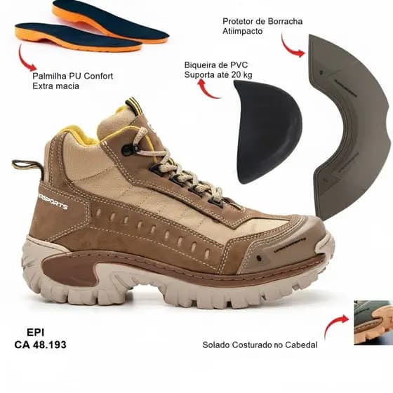 bota coturno 2068 undersports trilha trabalho adeventure lazer com certificado ca proteçao