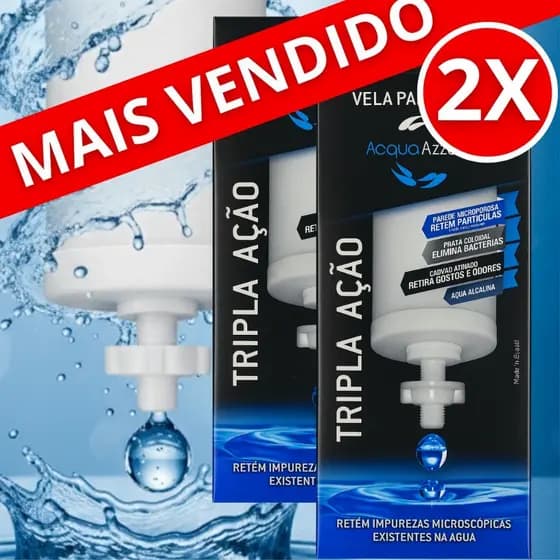 2 Velas Filtro Barro Prata Coloidal Tripla Ação Carvão Ativado Alcalina UNIVERSAL PARA FILTRO BARRO