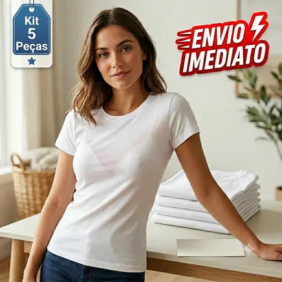 5 Camisetas Baby Look Feminina Branca Básica Lisa Poliéster Kit Atacado Especial Sublimação Uniforme