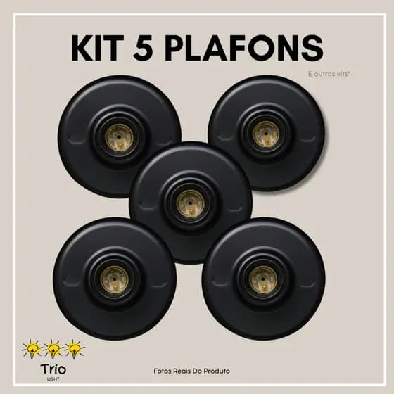Plafon Preto 5 Unidades Soquete E27 Bivolt Plafonier Redondo Luminaria Bocal de Teto Expedição