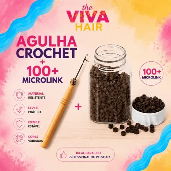 KIT AGULHA CROCHET + 100UN MICROLINK C/ SILICONE