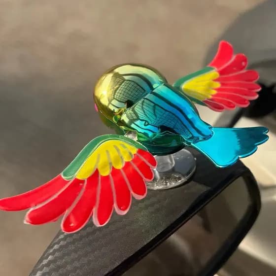 Enfeite de Carro Pássaro Simulado com Asas Móveis Companheiro Criativo para Carro e Moto