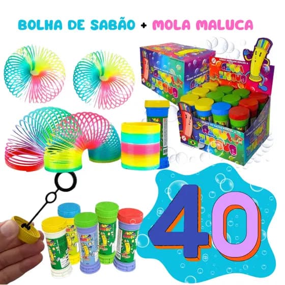 20 Bolha de Sabão + 20 Mola Maluca Festa Lembrancinha Infantil