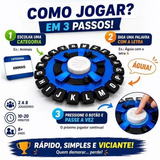 Jogo de Respostas Rápidas do Alfabeto Maluco Stop Tabuleiro Interativo
